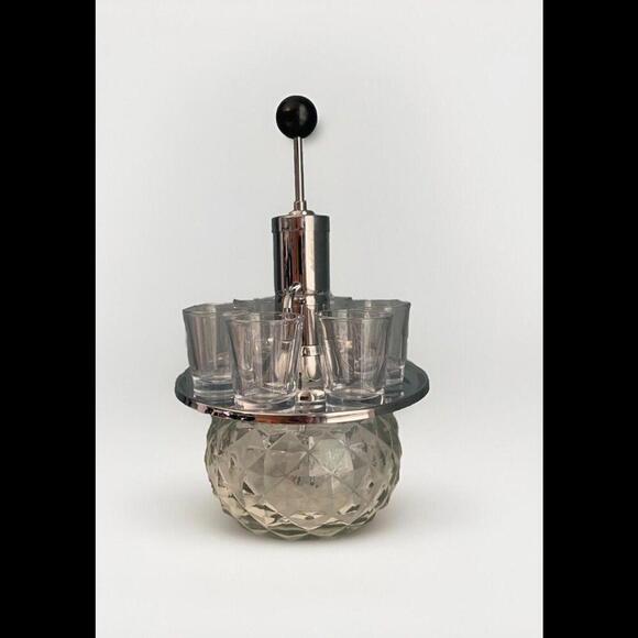 Vintage Liquor Dispenser Glass Chrome MCM Cocktail Bar Park Industries Shots - Picture 2 of 11
